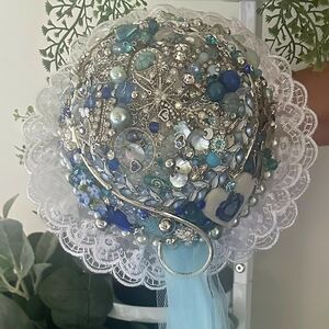 Chic Silver and Blue Embellished Brooch